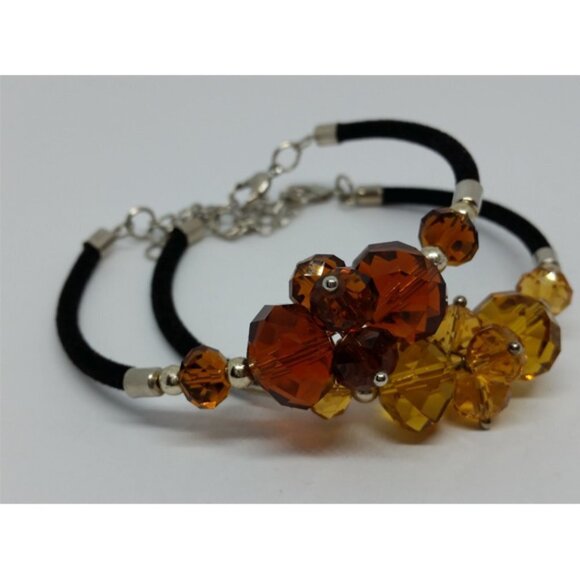 Bundle lot 2 sparkling honey amber color glass crystal bracelets layering. - Picture 1 of 3